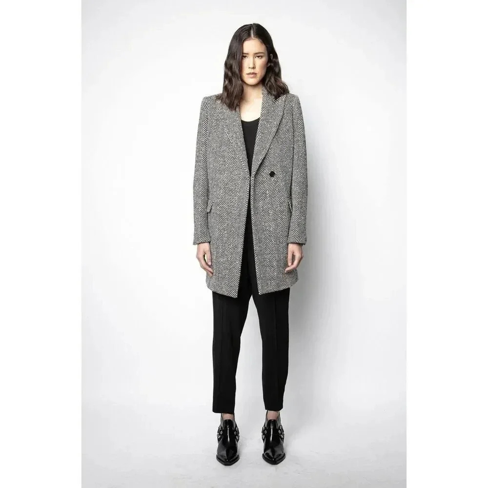 Zadig Voltaire Marco Chevron Herrinbone Coat Size 4